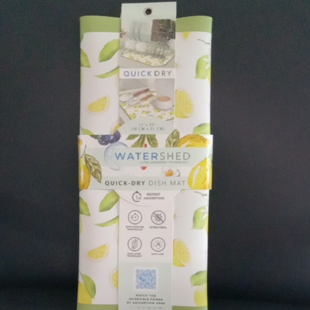 Quick-Dry Lemon Print Dish Mat - White & Green